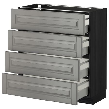 Напольный шкаф 4 фронтальных панели, 4 ящика МЕТОД / МАКСИМЕРА, черный, Будбин серый