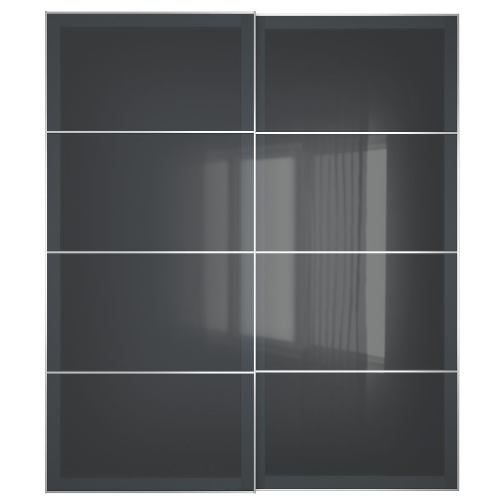 Пара раздвижных дверей УГГДАЛЬ, серое стекло - схема-чертеж с размерами