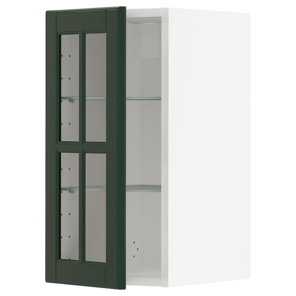 Навесной шкаф/полки/стеклян дверца, белый/Будбин темно-зеленый 30x60 см IKEA METOD МЕТОД 094.461.48 - фото 1