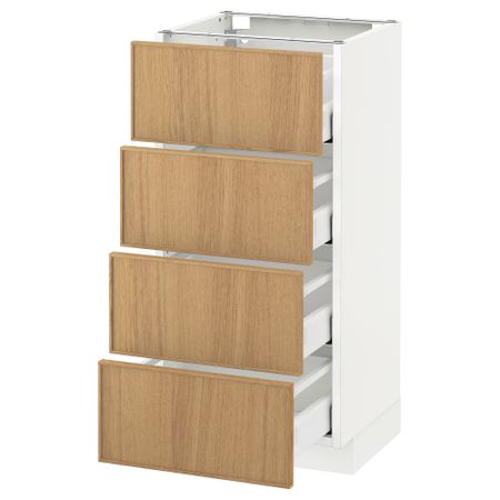 Напольный шкаф 4 фронтальных панели, 4 ящика МЕТОД / МАКСИМЕРА, белый, Экестад дуб