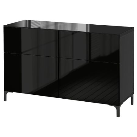 Комбинация для хранения с ящиками БЕСТО, черно-коричневый, Сельсвикен глянцевый/черный (120x40x74 см)