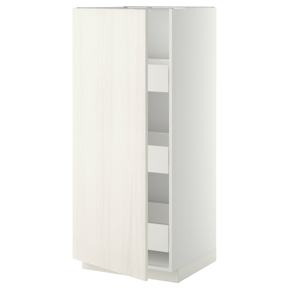 Высокий шкаф с ящиками МЕТОД / ФОРВАРА, белый, Росдаль белый (60x60x140 см) - схема-чертеж с размерами