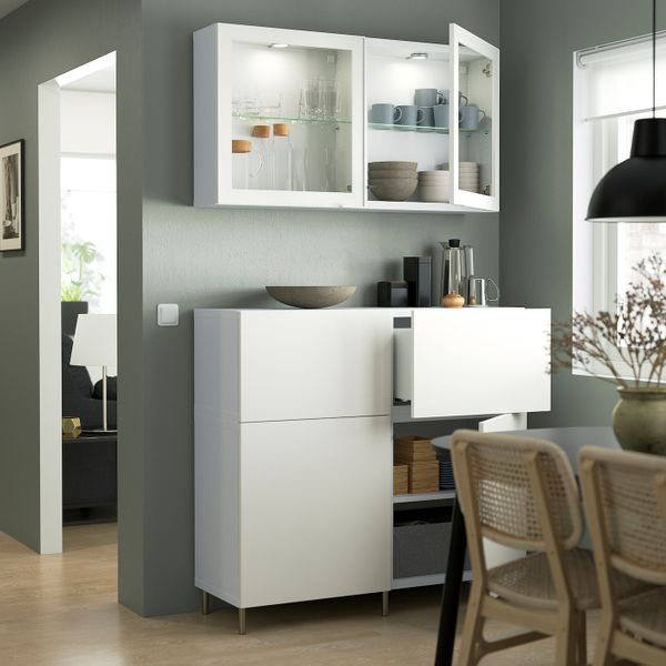 Комбинация для хранения с дверцами/ящ, белый/СЕЛЬСВИКЕН/осарп глянцевый, белый прозрачное стекло 120x42x213 см IKEA BESTÅ БЕСТО - фото 2