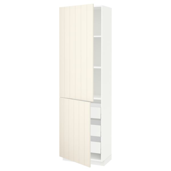 Высокий шкаф + полки, 3 ящика, 2 дверцы МЕТОД / МАКСИМЕРА, белый, Хитарп белый с оттенком - схема-чертеж с размерами