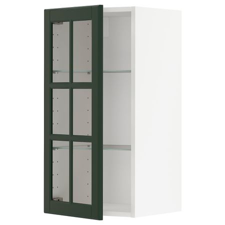 Навесной шкаф с полками, стекляными дв, белый/Будбин темно-зеленый 40x80 см IKEA METOD МЕТОД 793.122.68