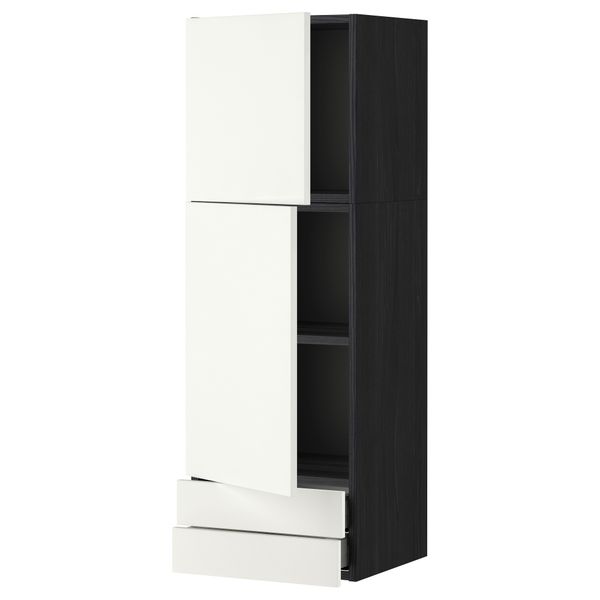 Навесной шкаф, 2 дверцы, 2 ящика МЕТОД / МАКСИМЕРА, черный, Хэггеби белый - фото 1