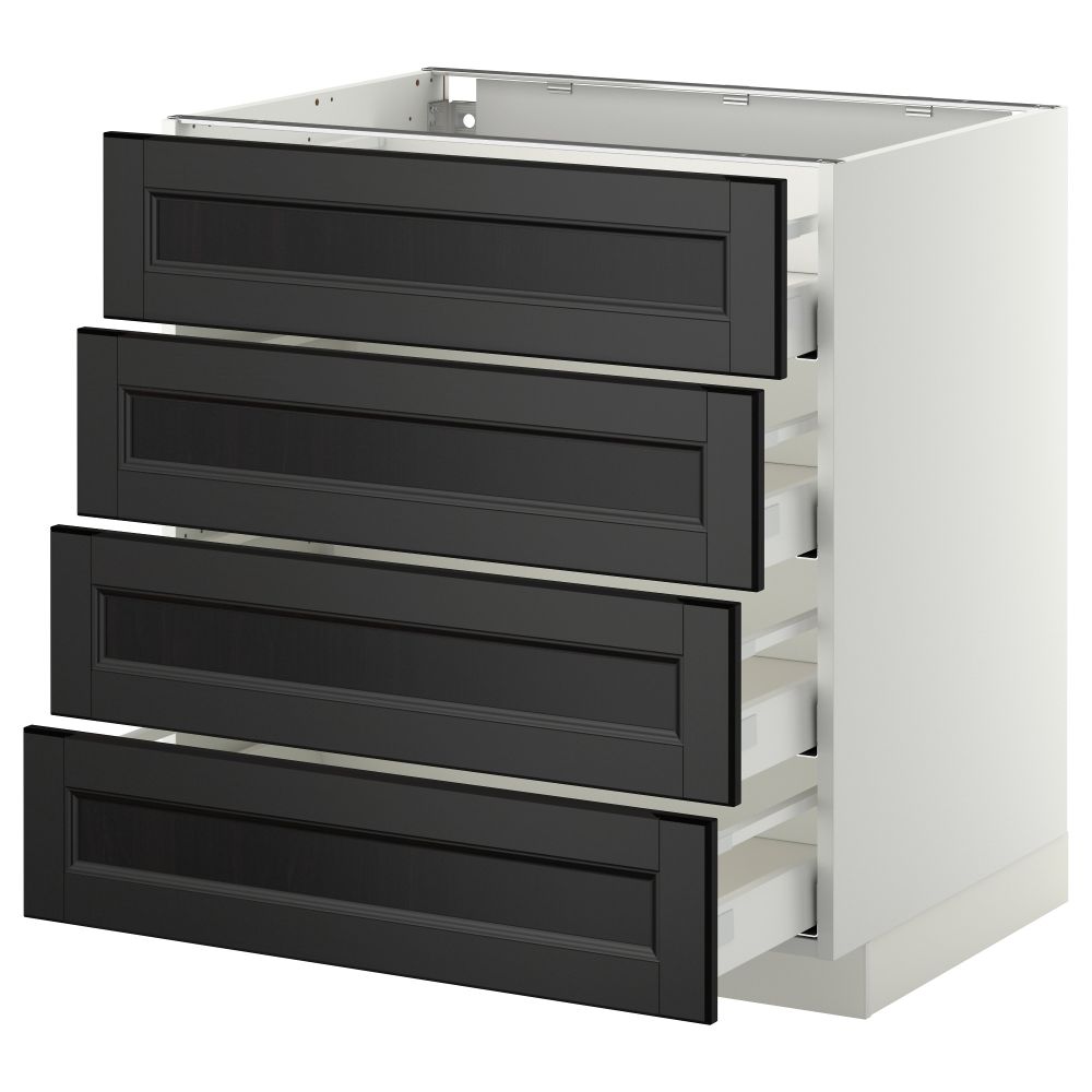 Напольный шкаф 4 фронтальных панели, 4 ящика МЕТОД / МАКСИМЕРА, белый, Лаксарби черно-коричневый - схема-чертеж с размерами