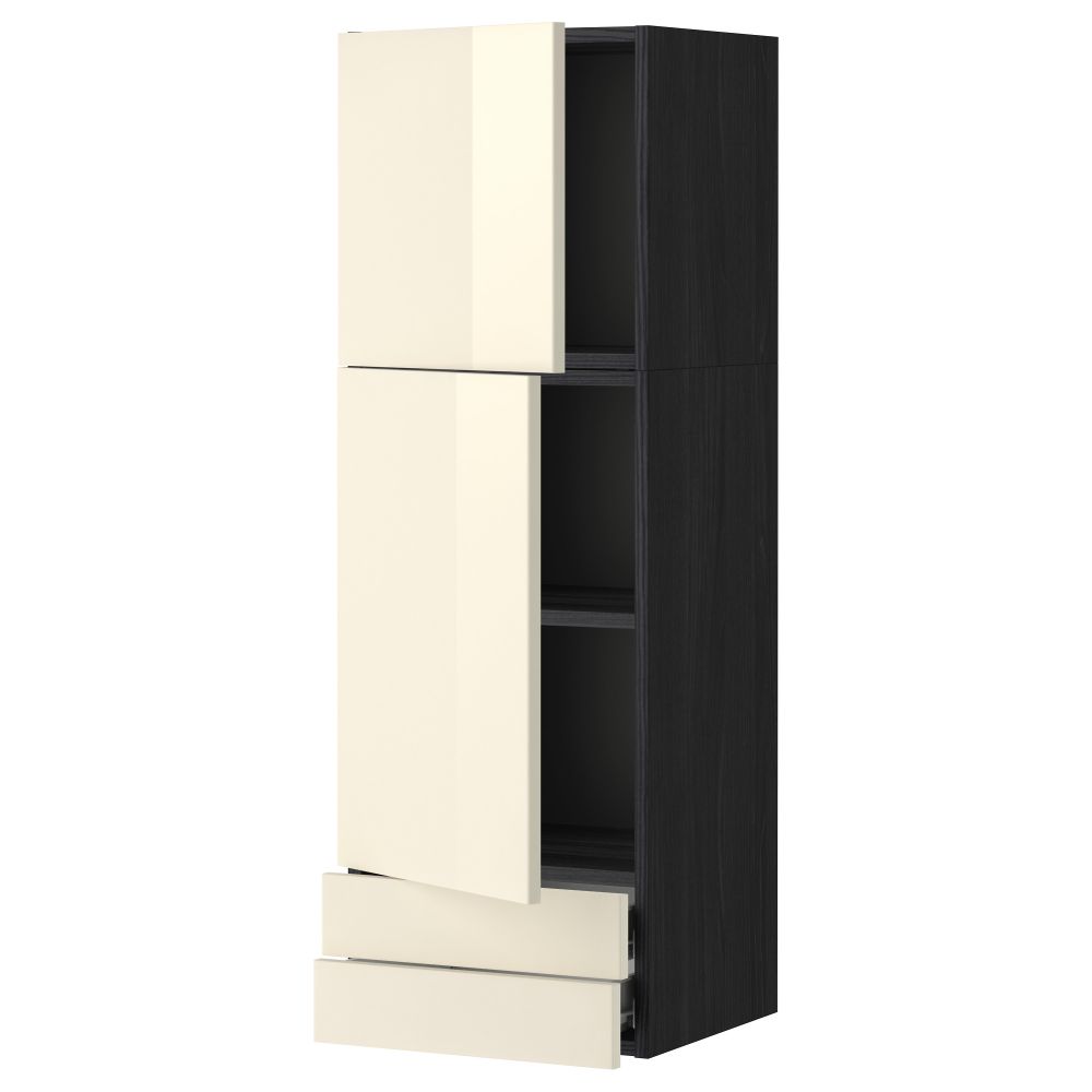 Навесной шкаф, 2 дверцы, 2 ящика МЕТОД / ФОРВАРА, черный, Рингульт кремовый - фото 1