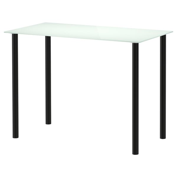 Стол ГЛАСХОЛЬМ / АДИЛЬС, стекло белый, черный (99x52 см) - фото 1