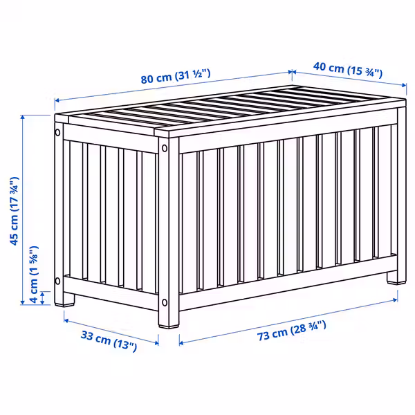 NÄMMARÖ Ящик-сундук - светло-коричневая морилка для дома/для сада 80x40x45 см - схема-чертеж с размерами