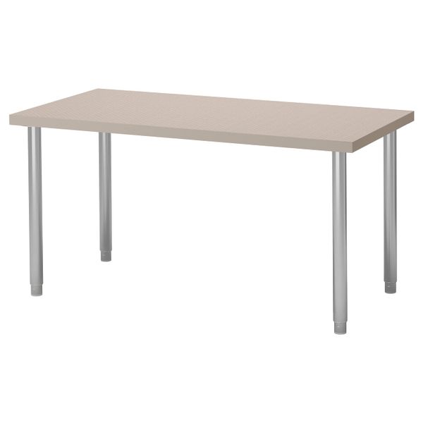 Стол, геометрический бежевый, серебристый, 120x60 см IKEA ЛИННМОН / ОЛОВ 093.047.09 - фото 1
