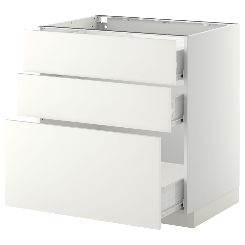 Напольный шкаф с 3 ящиками МЕТОД / ФОРВАРА, белый, Хэггеби белый - схема-чертеж с размерами