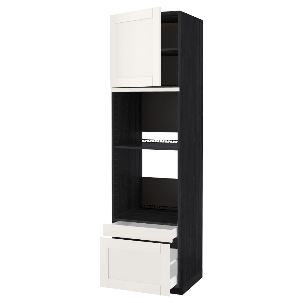 Высокий шкаф для духовки комбинированный, духовка + дверца, 2 ящика МЕТОД / МАКСИМЕРА, черный, Сэведаль белый - схема-чертеж с размерами