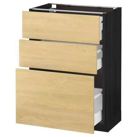 Напольный шкаф с 3 ящиками МЕТОД / МАКСИМЕРА, черный, Тингсрид береза
