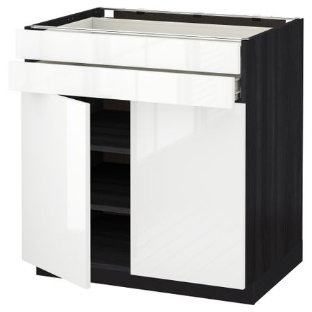 Напольный шкаф, 2 дверцы, 2 ящика МЕТОД / ФОРВАРА, черный, Рингульт белый (80x60 см)