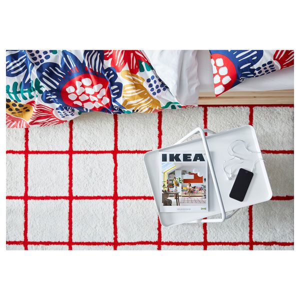 Ковер, длинный ворс, белый, красный 200x200 см IKEA SIMESTED СИМЕСТЕД 004.351.92 - фото 5