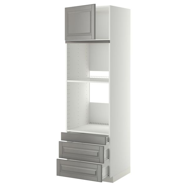 Высокий шкаф для духовки комбинированный, духовка + дверца, 3 ящика МЕТОД / ФОРВАРА, белый, Будбин серый - фото 1
