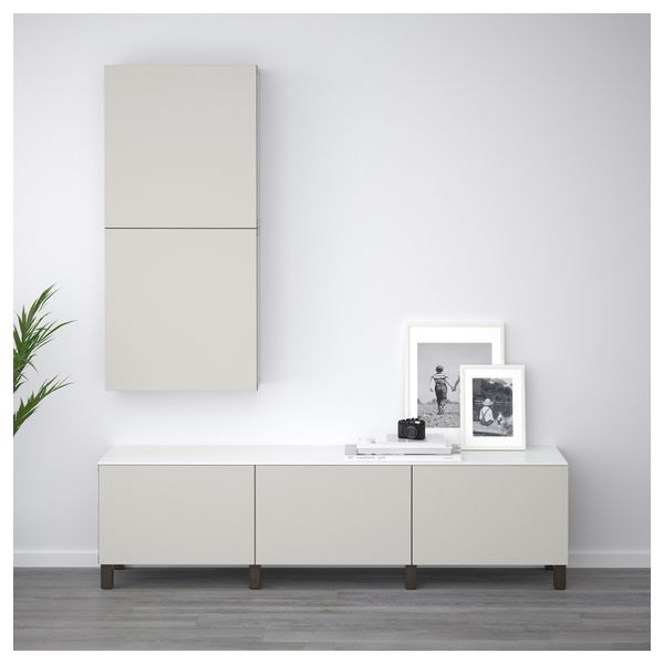 Комбинация для хранения с ящиками БЕСТО, черно-коричневый, Лаппвикен светло-серый (180x42x48 см) - схема-чертеж с размерами