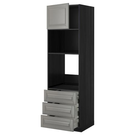 Высокий шкаф для духовки/СВЧ дверца, 3 ящика МЕТОД / МАКСИМЕРА, черный, Будбин серый