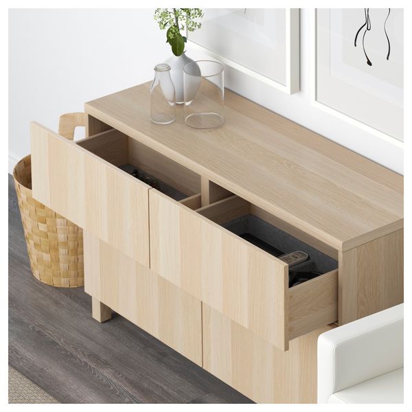 Комбинация для хранения с дверцами, ящиками БЕСТО, Лаппвикен под беленый дуб (120x40x74 см) - фото 3