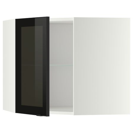 Угловой навесной шкаф с полками, стекляными дверцами МЕТОД, белый, Ютис дымчатое стекло