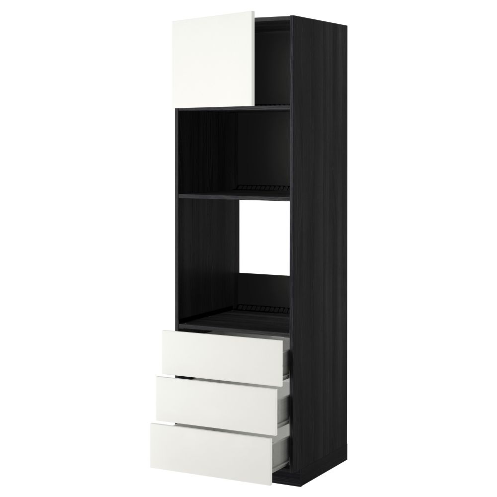 Высокий шкаф для духовки/СВЧ дверца, 3 ящика МЕТОД / ФОРВАРА, черный, Хэггеби белый - фото 1
