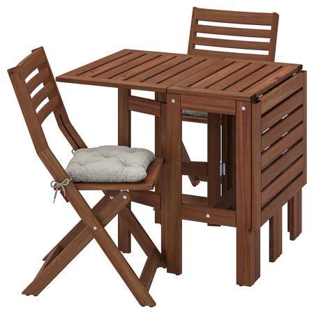 Стол + 2 складных стула,д/сада, коричневая морилка/Куддарна серый IKEA ÄPPLARÖ ЭПЛАРО 193.284.32