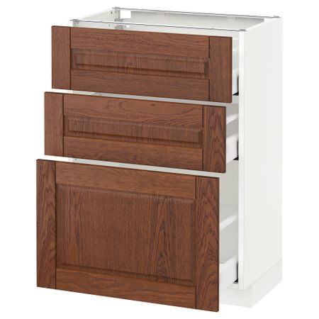 Напольный шкаф с 3 ящиками МЕТОД / МАКСИМЕРА, белый, Филипстад коричневый