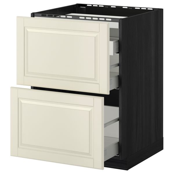 Напольный шкаф, 2 фронтальных панели, 3 ящика МЕТОД / МАКСИМЕРА, черный, Будбин белый с оттенком - схема-чертеж с размерами
