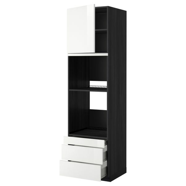 Высокий шкаф для духовки комбинированный, духовка + дверца, 3 ящика МЕТОД / ФОРВАРА, черный, Рингульт белый - фото 1