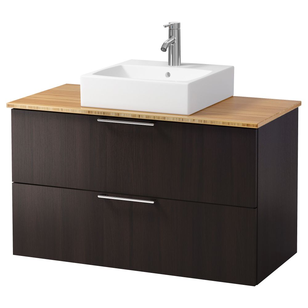 Шк п-раковину/столешн45x45/раковина  , черно-коричневый, бамбук (102x49x72 см) - схема-чертеж с размерами