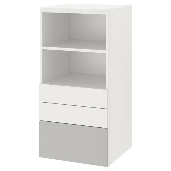 Стеллаж, белый серый/с 3 ящиками 60x57x123 см IKEA SMÅSTAD СМОСТАД / OPPHUS ОПХУС 393.955.81 - фото 1