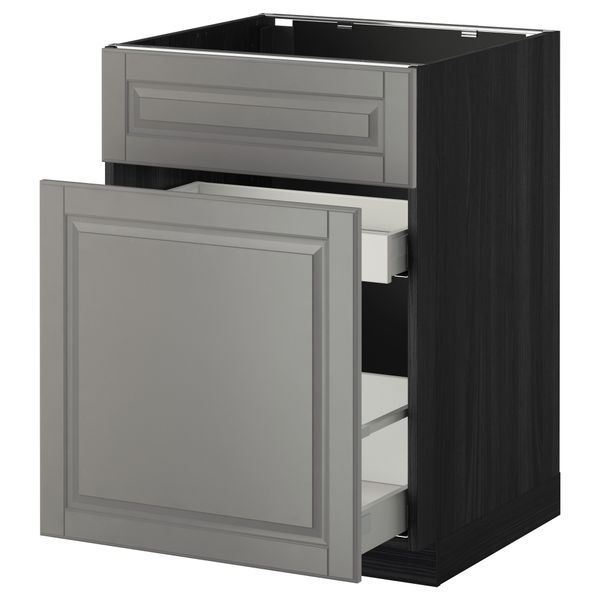 Напольный шкаф под мойку, сорт муcора, 1 дверца, 2 ящика МЕТОД / МАКСИМЕРА, черный, Будбин серый (60x60 см) - схема-чертеж с размерами