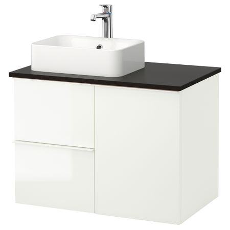 Шкаф с раковиной 45x32 см ГОДМОРГОН/ТОЛКЕН / ХОРВИК, глянцевый белый, антрацит (82x49x72 см)