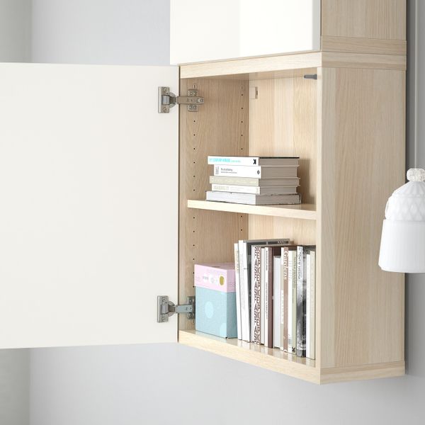 Навесной шкаф с 2 дверями, под беленый дуб/Сельсвикен глянцевый, белый 60x22x128 см IKEA BESTÅ БЕСТО 892.489.36 - фото 1