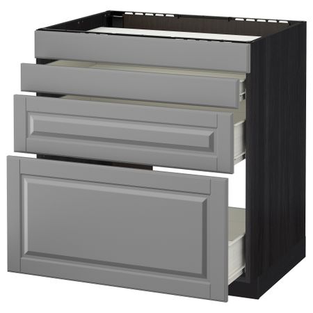 Напольный шкаф для духовки, 4фасада, 3 ящика МЕТОД / ФОРВАРА, черный, Будбин серый
