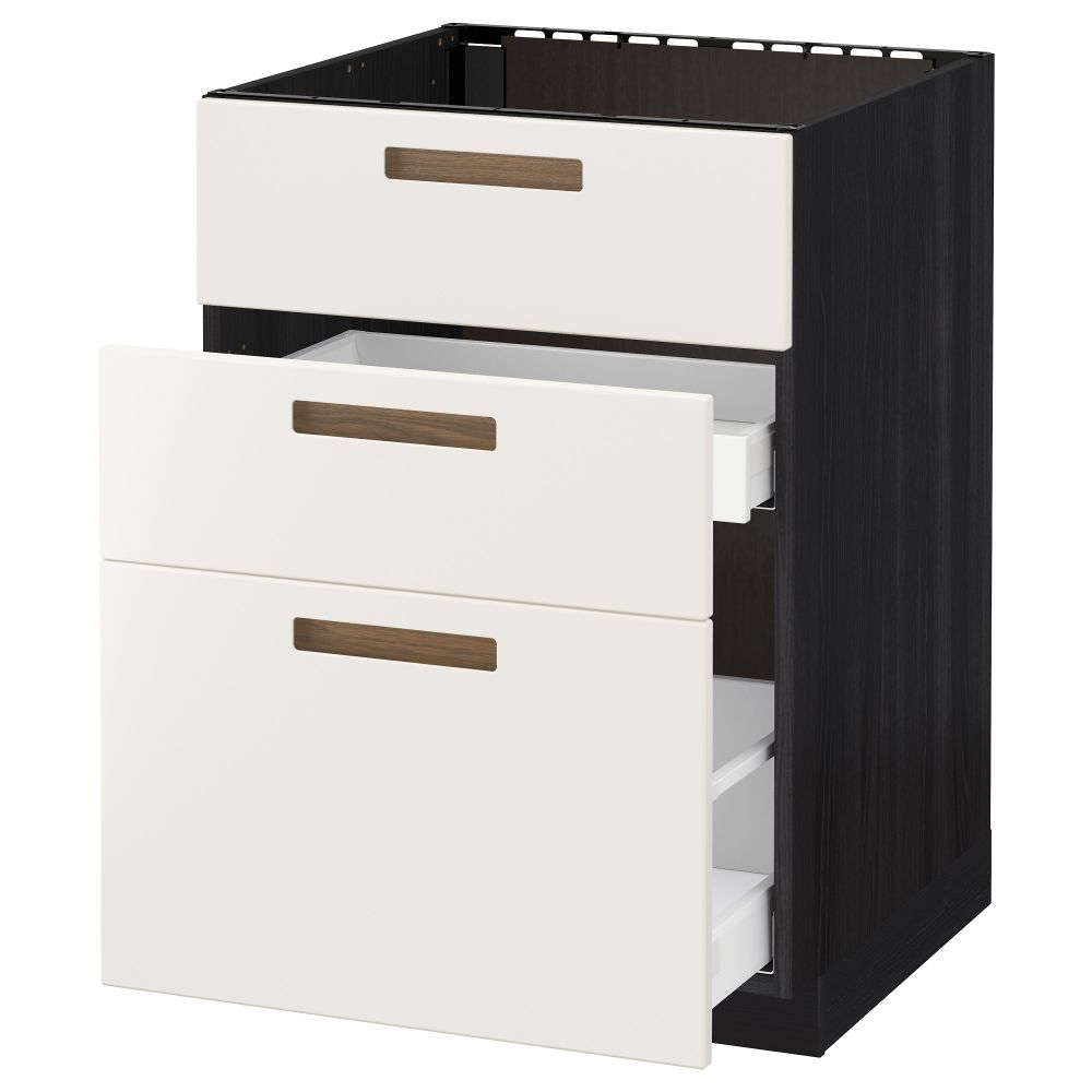 Напольный шкаф под мойку + 3 фронтальных панели, 2 ящика МЕТОД / МАКСИМЕРА, черный, Мэрста белый - схема-чертеж с размерами