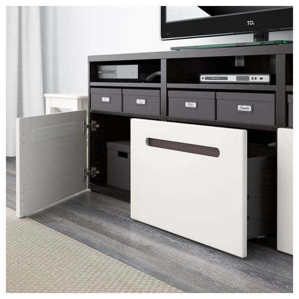 Шкаф для ТВ, комбинированный, стекляные дверцы БЕСТО, черно-коричневый, Марвикен белый прозрачное стекло (180x40x192 см) - фото 3