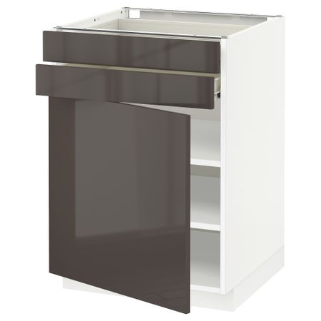 Напольный шкаф с дверцей, 2 ящиками МЕТОД / ФОРВАРА, белый, Рингульт серый