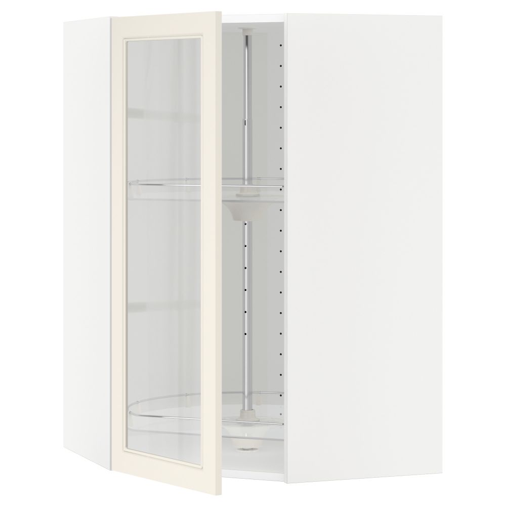 Угловой навесной шкаф с вращающающейся секцией, стеклянными дверцами МЕТОД, белый, Хитарп белый с оттенком - схема-чертеж с размерами