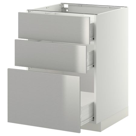 Напольный шкаф с 3 ящиками МЕТОД / ФОРВАРА, белый, Гревста нержавеющ сталь