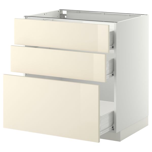 Напольный шкаф с 3 ящиками МЕТОД / ФОРВАРА, белый, Рингульт кремовый - схема-чертеж с размерами