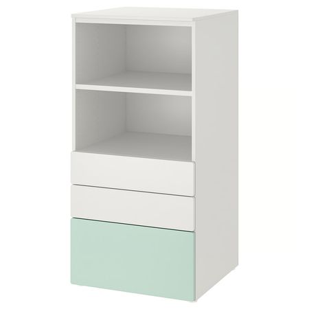SMÅSTAD / PLATSA Стеллаж - белый светло-зеленый/с 3 ящиками 60x57x123 см
