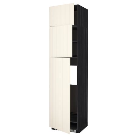 Высокий шкаф для холодильника, 3 дверцы МЕТОД, черный, Хитарп белый с оттенком (60x60x240 см)