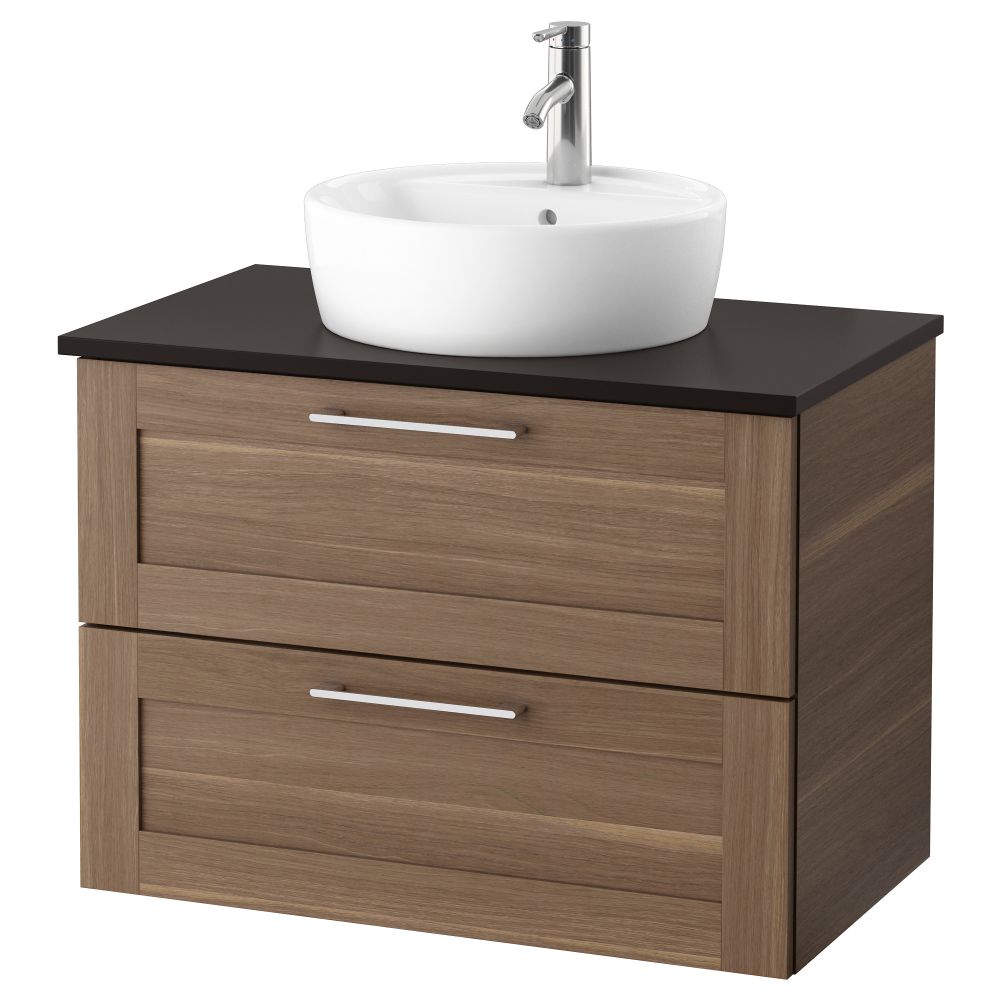 Шкаф под раковину/столешница 45/раковина ГОДМОРГОН/ТОЛКЕН / ТОРНВИКЕН, под грецкий орех, антрацит (82x49x74 см) - фото 1