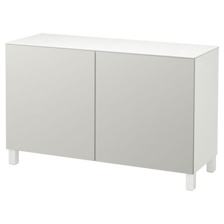 Комбинация для хранения с дверцами БЕСТО, белый, Лаппвикен светло-серый (120x42x74 см)