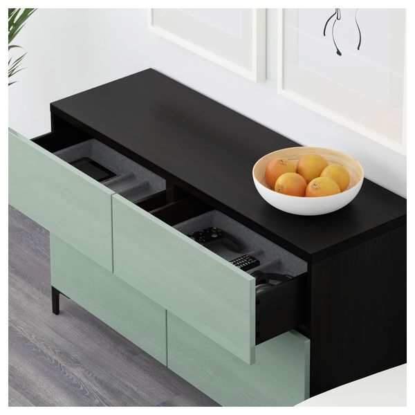 Комбинация для хранения с дверцами, ящиками БЕСТО, черно-коричневый, Сельсвикен глянцевый/серо-зеленый светлый (120x40x74 см) - схема-чертеж с размерами