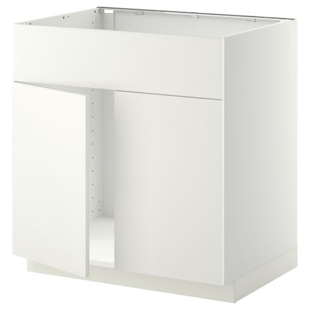 Напольный шкаф под мойку 2 дверцы/фронтальных панели МЕТОД, белый, Хэггеби белый (80x60 см)