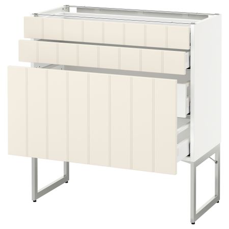 Напольный шкаф 3 фронтальных панели, 2 нижних, 2 средних ящика МЕТОД / МАКСИМЕРА, белый, Хитарп белый с оттенком