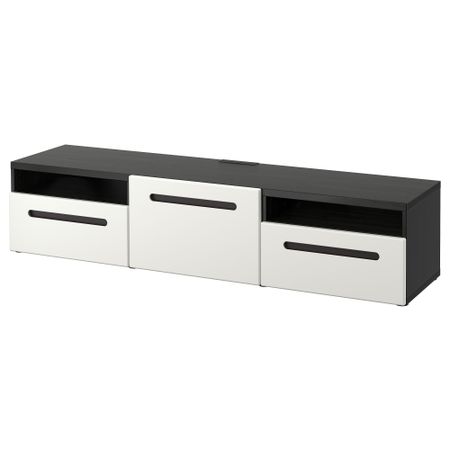 Тумба под ТВ БЕСТО, черно-коричневый, Марвикен белый (180x40x38 см)
